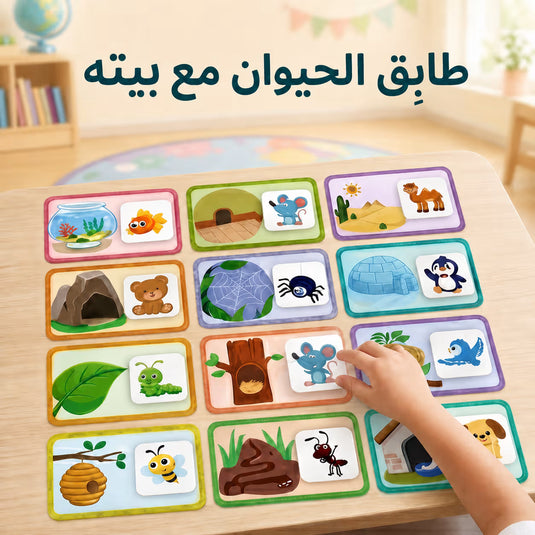 لعبة مَن يعيش هنا؟ لمطابقة الحيوانات ببيوتها – 27 قطعة