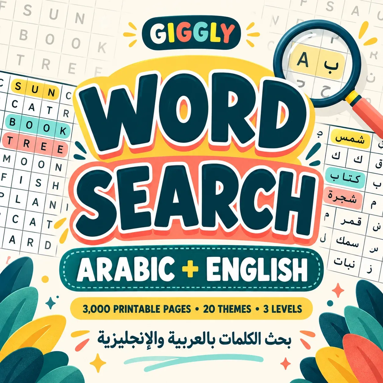 غلاف حزمة جيجلي الرقمية لألغاز البحث عن الكلمات بالعربية والإنجليزية
